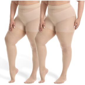 Plus Size Sheer Pantyhose - Ultra Comfy Plus Size Tights, 2 Pack 15D Control Top Pantyhose for Women
