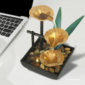 Waterfall Fountain Indoor Water Fountain 3 Tier Metal Circulating Fountain Water Feature Zen Water Fountain Indoo with Natural River Rock Led Lights for Home Decor (Style A)