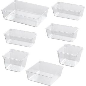 Drawer Organizer,7 pcs Clear Drawer Organizers Set,4 Size Versatile Bathroom and Vanity Drawer Organizer Trays,Storage Bins for Office,Makeup,Bedroom,Kitchen Gadgets Utensils