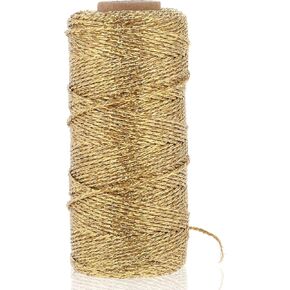 Twine for Crafts, 110 Yards Gold Metallic Bakers String, Shimmer String Gold Ribbon for Gift Wrapping with DIY Crafts Packing Materials Christmas Decor Presents (Gold)