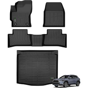 ANBINGO-Floor Mats & Cargo Liner for Toyota Corolla Cross FWD 2022 2023 2024 (Only for Fuel FWD & Hybrid),1st 2nd Row with Trunk Mat,TPE All Weather Waterproof Corolla Cross FWD Floor Liner Black