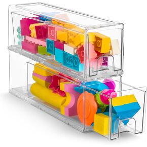 Sorbus Small Clear Stackable Storage Drawers, Plastic Storage Drawers with Handles, Craft, Clothes, Medicine, Makeup, Closet, Art Supply, Bathroom, Shoe, Toy Storage Organizer (4 Pack)