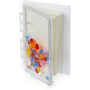 NEWEST Cute A7 Binder Cover with Colorful Moving Flowers, Clear 6-Ring Refillable Notebook Shell Protector with Insert Pages, Funny DIY Quicksand Acrylic Loose Leaf Planner