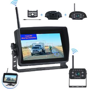 Wireless RV Backup Camera System with Blind Spot Detection, 7'' HD Touch Screen Monitor with 1080P Rear View Camera, Loop Recording IP69 Waterproof IR Night Vision for RV Truck Trailer Camper
