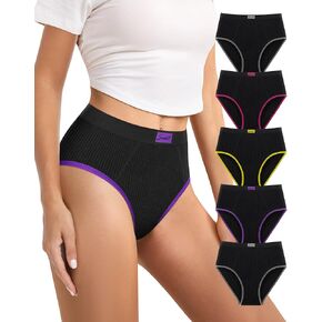 MEIYATING Womens High Waisted Underwear High-Cut Soft Stretch Briefs Ladies Cheeky Bikini Panties 5 Pack