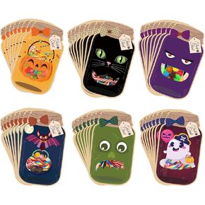 OPELETNNT Halloween Treat Bags - 48 Set Halloween Cards Candy Bags - Funny Trick or Treat Bags - Halloween Party Favor for Trunk or Treat