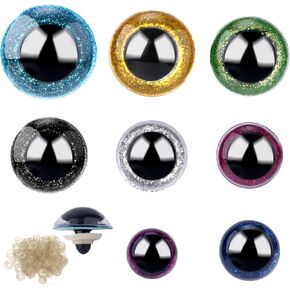 160pcs Safety Eyes Toy, 10-30 mm Large Glitter Safety Eyes with Washers for Amigurumi Crochet Stuffed Animal Eyes Plastic Safety Eyes with Gasket Doll Eyes for Doll Making Puppet DIY Crafts