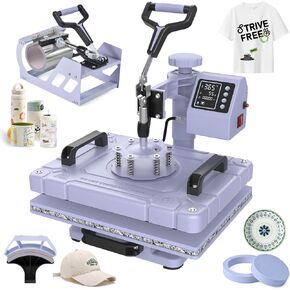 Seeutek Heat Press 5 in 1 Heat Press Machine 12x15 inch T Shirt Pressing Machine with 360 Degree Swing Away, Multifunction Heat Transfer Sublimation Combo for T Shirts Mugs Hat Plate Cap
