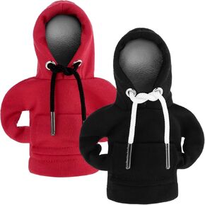 Universal Car Gear Shift Hoodie, 2PCS Upgraded Hoodie Car Gear Shift Cover(6.3in) Funny Shifter Hoodie,Interior Accessories,Red and Black Car Decor