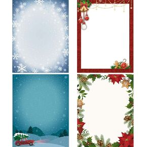 60 Pieces Christmas Stationery Paper Holiday Stationery Sheets Christmas Letterhead Paper for Writing Poems Lyrics Letters Office School, 8.5 x 11 Inch, 4 Designs