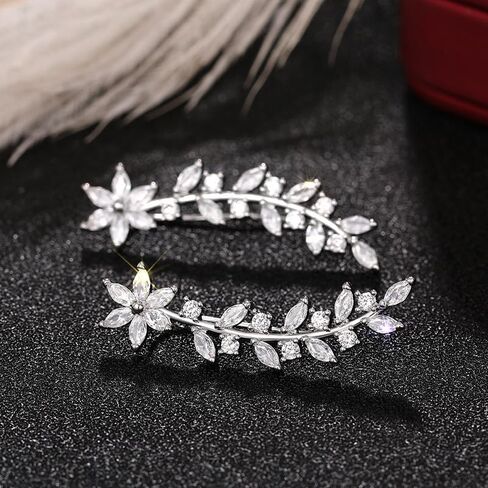 Sparkly 14K Gold Plated Cubic Zirconia Ear Crawler Earrings Crystal Leaf Ear Climber Earrings Faux Diamond Flower Fashion Simple Chic Stud Earrings in Rose Gold White Gold and Yellow Gold (Gold) in Kuwait