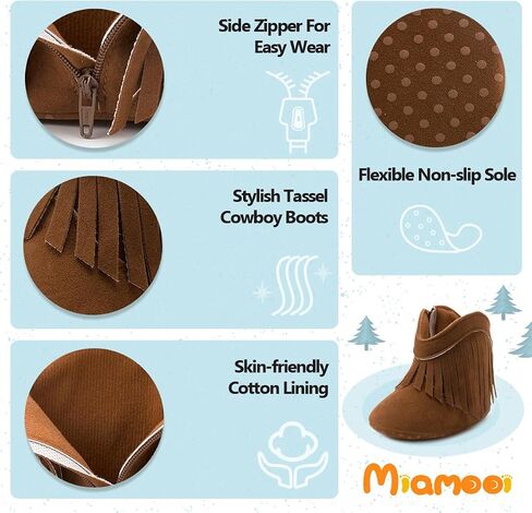 Miamooi Infant Baby Boys Girls Booties Newborn Cozy Fleece Warm Winter Boots Toddler Non-Slip Lace Up First Walking Shoes in Saudi Arabia
