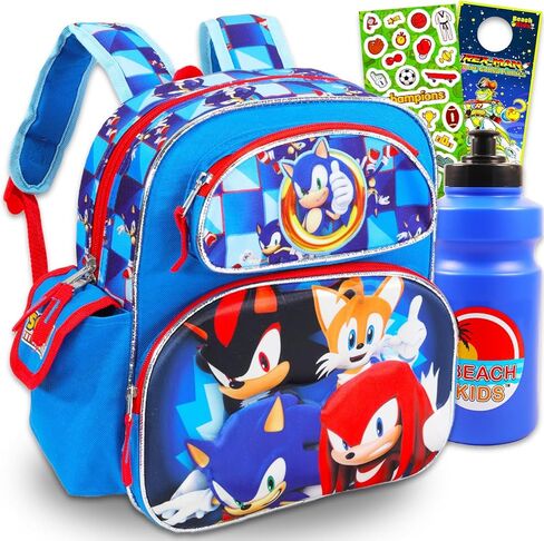 Sonic the Hedgehog Mini Backpack for Kids - Bundle with 12" Sonic Backpack Plus Stickers, Water Bottle, More | Sonic Backpack Small for Boys in Saudi Arabia
