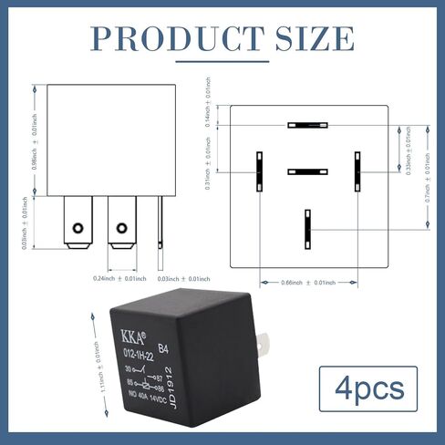 ZKFAR 4 قطع مرحل السيارة، 12 فولت 5 دبوس مقاوم للماء، لبدء تشغيل إشارة الانعطاف الخفيفة، قطع غيار عالمية لمعظم السيارات (أسود) in Kuwait