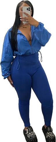 Uni Clau إمرأة 2 قطعة الزي رياضية زمم كم طويل الرباط المحاصيل سترة أعلى Bodycon طماق السراويل مجموعات البلوز in Kuwait