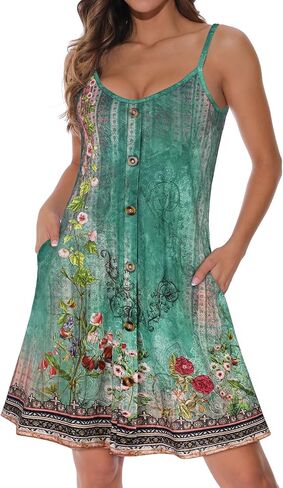 JOELLYUS Summer Dresses for Women Spaghetti Strap Button Down Casual Sundress Beach Cover Up Dress with Pockets in Saudi Arabia