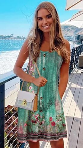 JOELLYUS Summer Dresses for Women Spaghetti Strap Button Down Casual Sundress Beach Cover Up Dress with Pockets in Saudi Arabia