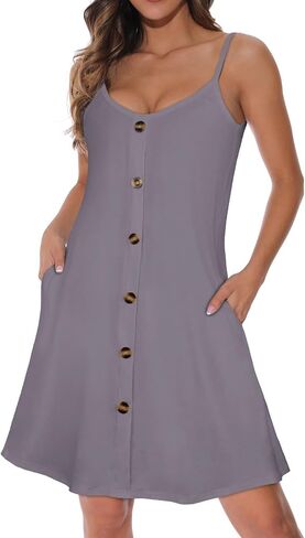 JOELLYUS Summer Dresses for Women Spaghetti Strap Button Down Casual Sundress Beach Cover Up Dress with Pockets in Saudi Arabia