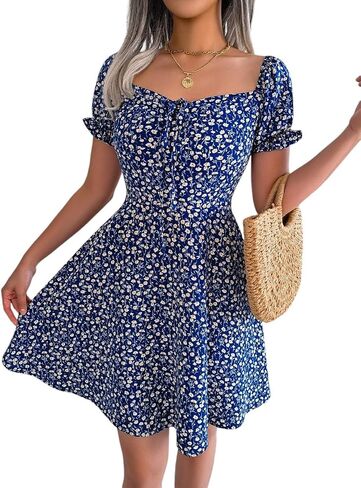 Women's Summer Dress, Mini Floral Blue Short Sexy Flowy Summer Dress, Casual Beach Dress in Saudi Arabia