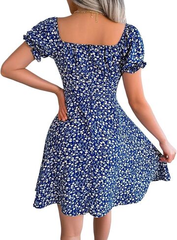 Women's Summer Dress, Mini Floral Blue Short Sexy Flowy Summer Dress, Casual Beach Dress in Saudi Arabia
