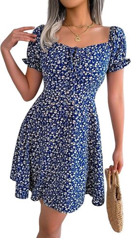 Women's Summer Dress, Mini Floral Blue Short Sexy Flowy Summer Dress, Casual Beach Dress in Saudi Arabia
