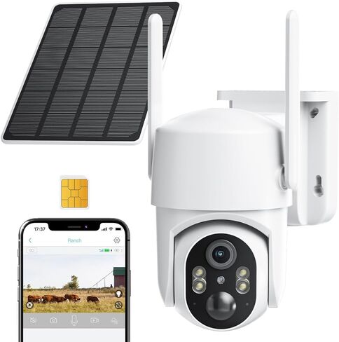 كاميرا أمان خلوية 4G LTE لا حاجة إلى الإنترنت، لا توجد كاميرا أمان WiFi لاسلكية تعمل بالطاقة الشمسية في الهواء الطلق، بطاقة SIM، إصدار ليلي ملون 2K، عرض مباشر 360 درجة، كشف الحركة، صوت ثنائي الاتجاه in Kuwait