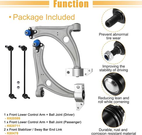 X AUTOHAUX 4Pcs Front Suspension Kit Lower Control Arm with Ball Joint Assembly Sway Bar Link Stabilizer link for VW Passat 2006-2010 for Volkswagen Tiguan CC 2009-2017 No.RK620589/K80478 in Saudi Arabia