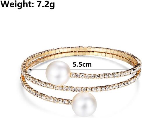 GIGB PBDK Sparkling Zirconia Pearl Layered Bangles Bracelet for Women Lady,1920s Rhinestone Faux Pearl Cuff Adjustable Bracelet,Wedding Gift for Bride in Saudi Arabia