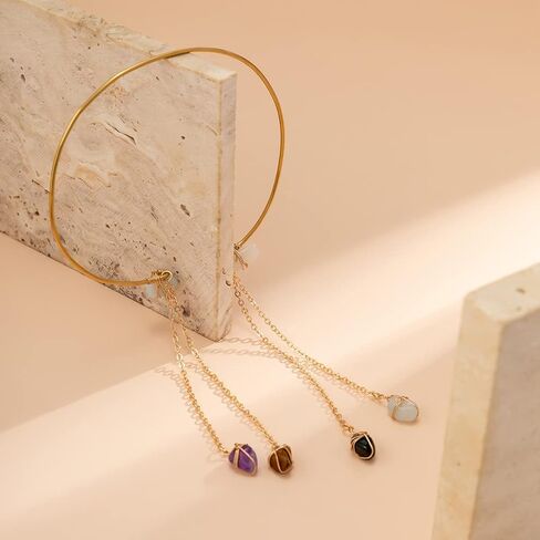 COLORFUL BLING Minimalist Punk Spiral Coil Upper Arm Cuff Natural Stone Tassel Fringe Open Arm Bracelet Armlet Adjustable Wrap Armband Bangle for Women in Saudi Arabia