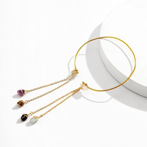 COLORFUL BLING Minimalist Punk Spiral Coil Upper Arm Cuff Natural Stone Tassel Fringe Open Arm Bracelet Armlet Adjustable Wrap Armband Bangle for Women in Saudi Arabia