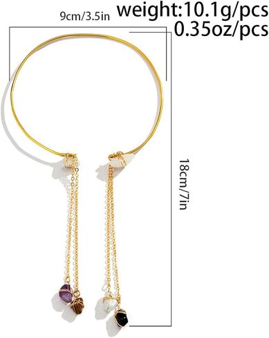 COLORFUL BLING Minimalist Punk Spiral Coil Upper Arm Cuff Natural Stone Tassel Fringe Open Arm Bracelet Armlet Adjustable Wrap Armband Bangle for Women in Saudi Arabia