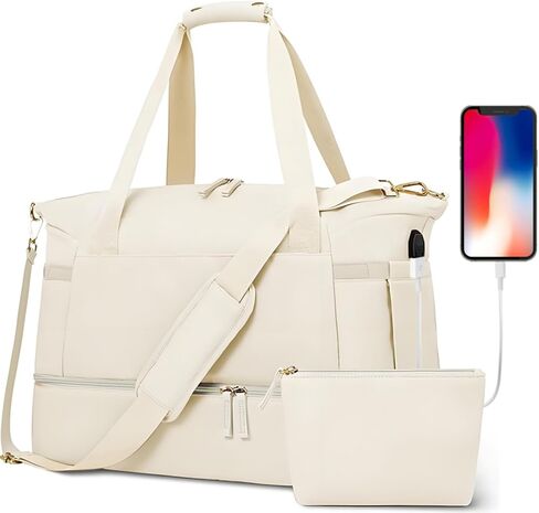 قطعتان من حقيبة عطلة نهاية الأسبوع للنساء، حقيبة سفر لطيفة مع حجرة للأحذية، حقيبة أدوات الزينة لصالة الألعاب الرياضية باللون البيج لحمل الأمتعة، والولادة في المستشفى، وتوصيل العمالة، والطائرات in Kuwait