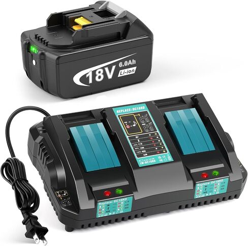 18V 6.0Ah Replace Battery for Makita 18V Battery, 2 Packs 18V 6000mAh Lithium Battery with LED Indicator Compatible with Makita 18Volt BL1860 BL1850 BL1840 Cordless Power Tools and Charger in Saudi Arabia