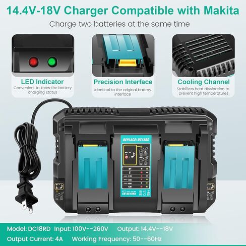 18V 6.0Ah Replace Battery for Makita 18V Battery, 2 Packs 18V 6000mAh Lithium Battery with LED Indicator Compatible with Makita 18Volt BL1860 BL1850 BL1840 Cordless Power Tools and Charger in Saudi Arabia