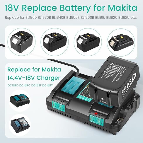 18V 6.0Ah Replace Battery for Makita 18V Battery, 2 Packs 18V 6000mAh Lithium Battery with LED Indicator Compatible with Makita 18Volt BL1860 BL1850 BL1840 Cordless Power Tools and Charger in Saudi Arabia