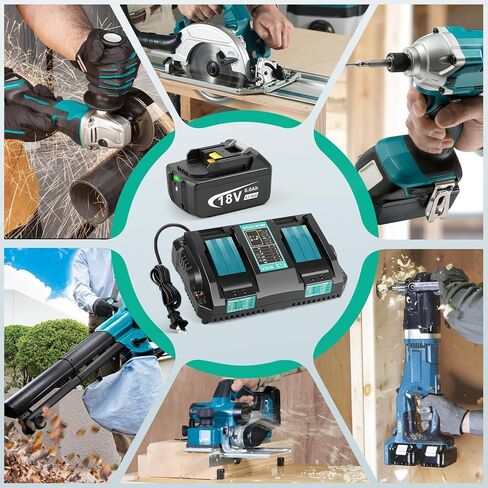 18V 6.0Ah Replace Battery for Makita 18V Battery, 2 Packs 18V 6000mAh Lithium Battery with LED Indicator Compatible with Makita 18Volt BL1860 BL1850 BL1840 Cordless Power Tools and Charger in Saudi Arabia