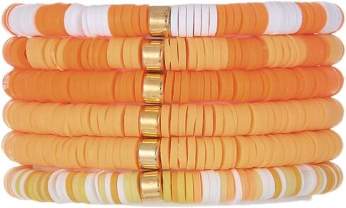 Macaron Multi-layer 6Pcs Bohemia Bracelet for Women Heishi Clay Bead Stretch Bracelets Stackable Colorful Summer Beach Hawaii Boho Jewelry Halloween Christmas Gifts in Saudi Arabia