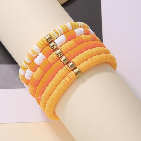 Macaron Multi-layer 6Pcs Bohemia Bracelet for Women Heishi Clay Bead Stretch Bracelets Stackable Colorful Summer Beach Hawaii Boho Jewelry Halloween Christmas Gifts in Saudi Arabia