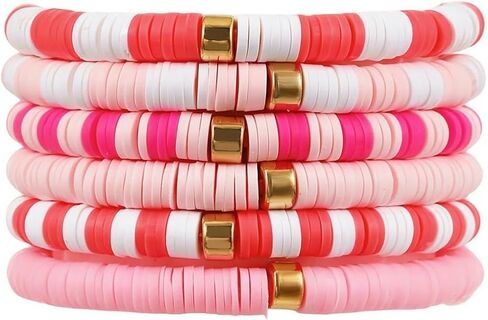 Macaron Multi-layer 6Pcs Bohemia Bracelet for Women Heishi Clay Bead Stretch Bracelets Stackable Colorful Summer Beach Hawaii Boho Jewelry Halloween Christmas Gifts in Saudi Arabia