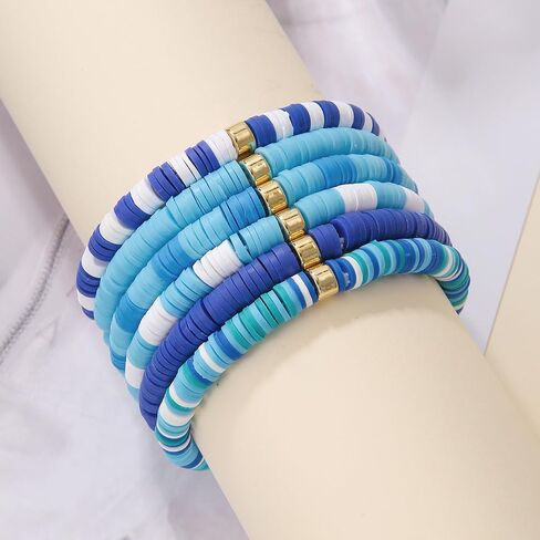 Macaron Multi-layer 6Pcs Bohemia Bracelet for Women Heishi Clay Bead Stretch Bracelets Stackable Colorful Summer Beach Hawaii Boho Jewelry Halloween Christmas Gifts in Saudi Arabia