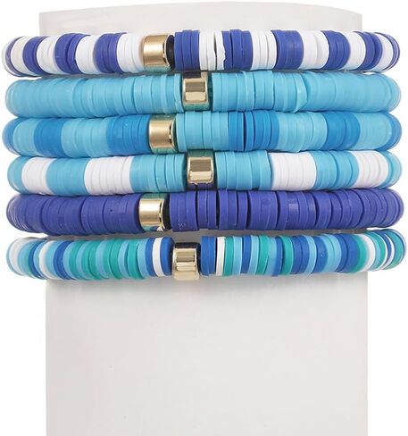 Macaron Multi-layer 6Pcs Bohemia Bracelet for Women Heishi Clay Bead Stretch Bracelets Stackable Colorful Summer Beach Hawaii Boho Jewelry Halloween Christmas Gifts in Saudi Arabia