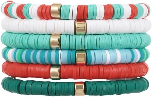 Macaron Multi-layer 6Pcs Bohemia Bracelet for Women Heishi Clay Bead Stretch Bracelets Stackable Colorful Summer Beach Hawaii Boho Jewelry Halloween Christmas Gifts in Saudi Arabia