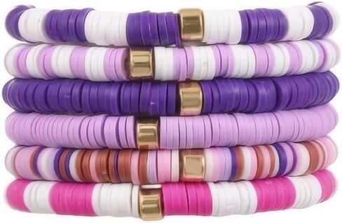 Macaron Multi-layer 6Pcs Bohemia Bracelet for Women Heishi Clay Bead Stretch Bracelets Stackable Colorful Summer Beach Hawaii Boho Jewelry Halloween Christmas Gifts in Saudi Arabia
