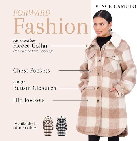 جاكيت نسائي من Vince Camuto بياقة صوف قابلة للإزالة ومعطف شتوي للنساء in Saudi Arabia