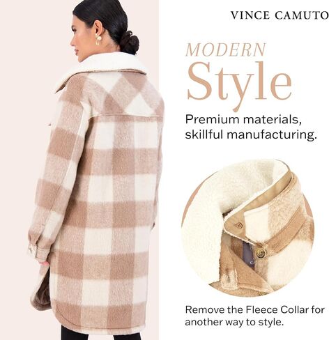 جاكيت نسائي من Vince Camuto بياقة صوف قابلة للإزالة ومعطف شتوي للنساء in Saudi Arabia
