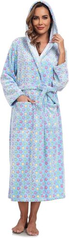 VOGMATE Women Hooded Plush Bathrobe Long Fluffy Fleece Robes with Hood Flannel House Robe in Saudi Arabia