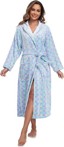VOGMATE Women Hooded Plush Bathrobe Long Fluffy Fleece Robes with Hood Flannel House Robe in Saudi Arabia