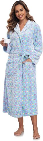 VOGMATE Women Hooded Plush Bathrobe Long Fluffy Fleece Robes with Hood Flannel House Robe in Saudi Arabia