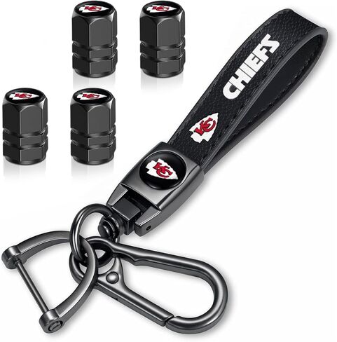 5pcsCar Key Chain with tire stem cap, Car Key Fob car dust Cap combination set, Key chain Key Ring accessories - chiefs-black in Saudi Arabia