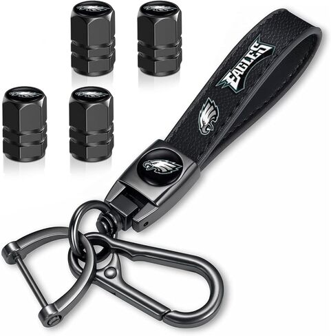 5pcsCar Key Chain with tire stem cap, Car Key Fob car dust Cap combination set, Key chain Key Ring accessories - chiefs-black in Saudi Arabia